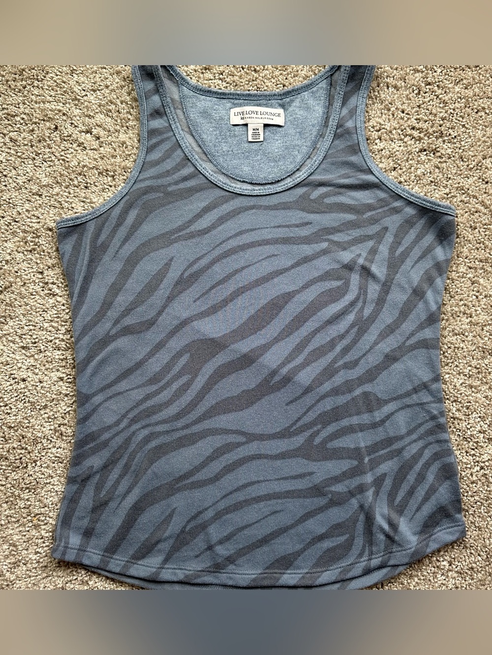 Live Love Lounge Animal Print Cotton Scoop Neck Sleeveless Tank Gray Women's M